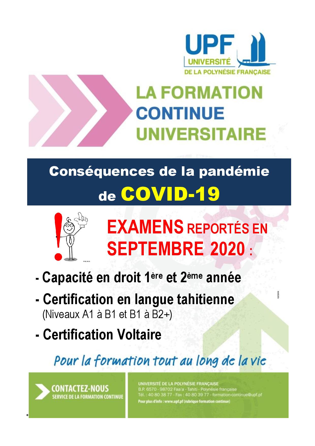 Report de certains examens en Septembre 2020!